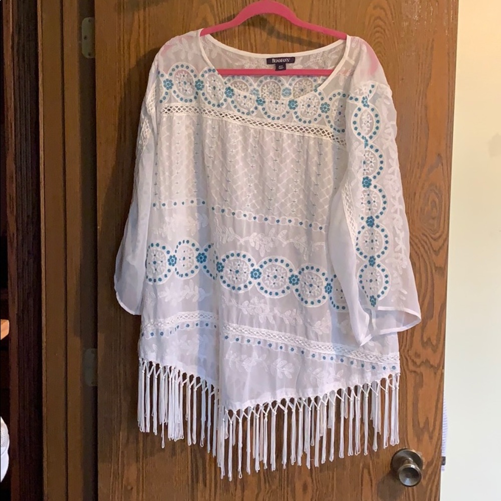 Size 30 W sheer white and teal shirt